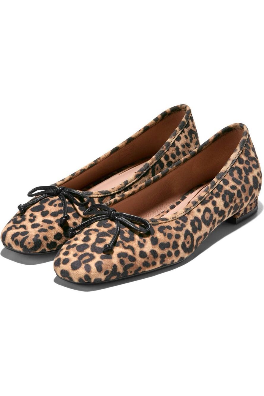 Cole Haan Bethany Ballet Flats Leopard Print Suede Animal Print Bow Front NWT
